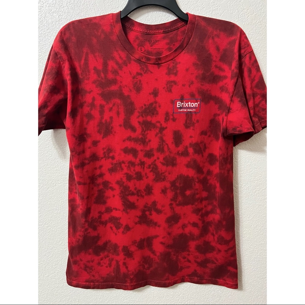 Brixton classic tee, Red w/ custom black tie-dye, Mens size large